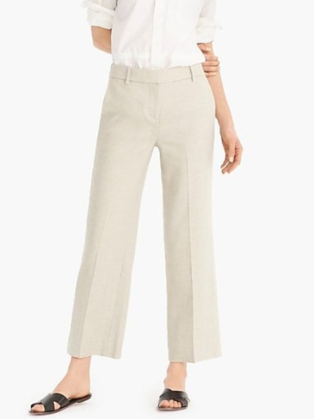 j.crew Women Size 18 Dress Career Crop Pants Wide Leg Beige Linen Blend Pockets